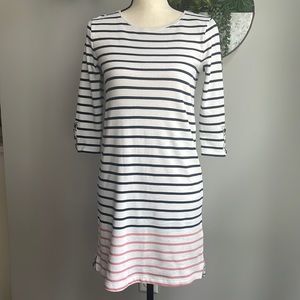 Heyton Cotton Navy Pink and White Striped Dress with Floral Details Size XS